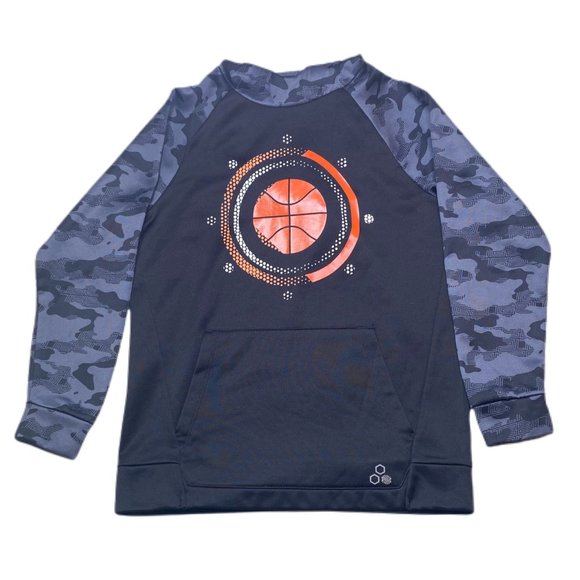 Hoodie Tek Gear Boys Black/Gray Size M (10/12) with Basketball Theme - Picture 2 of 7